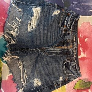 American Eagle Outfitters Women's Ripped Dark Blue Jean Shorts